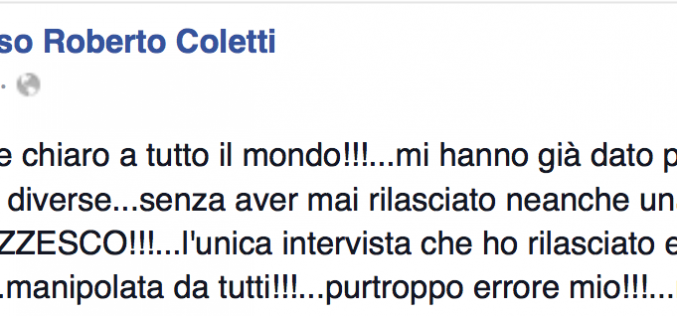 Coletti si sfoga su Facebook: “Intervista manipolata, sto valutando l’offerta del Matera”