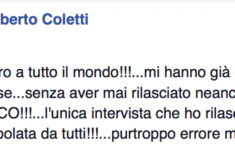 Coletti si sfoga su Facebook: “Intervista manipolata, sto valutando l’offerta del Matera”