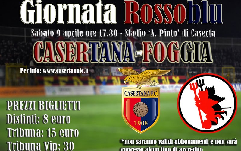 Casertana-Foggia: indetta la ‘Giornata Rossoblu’